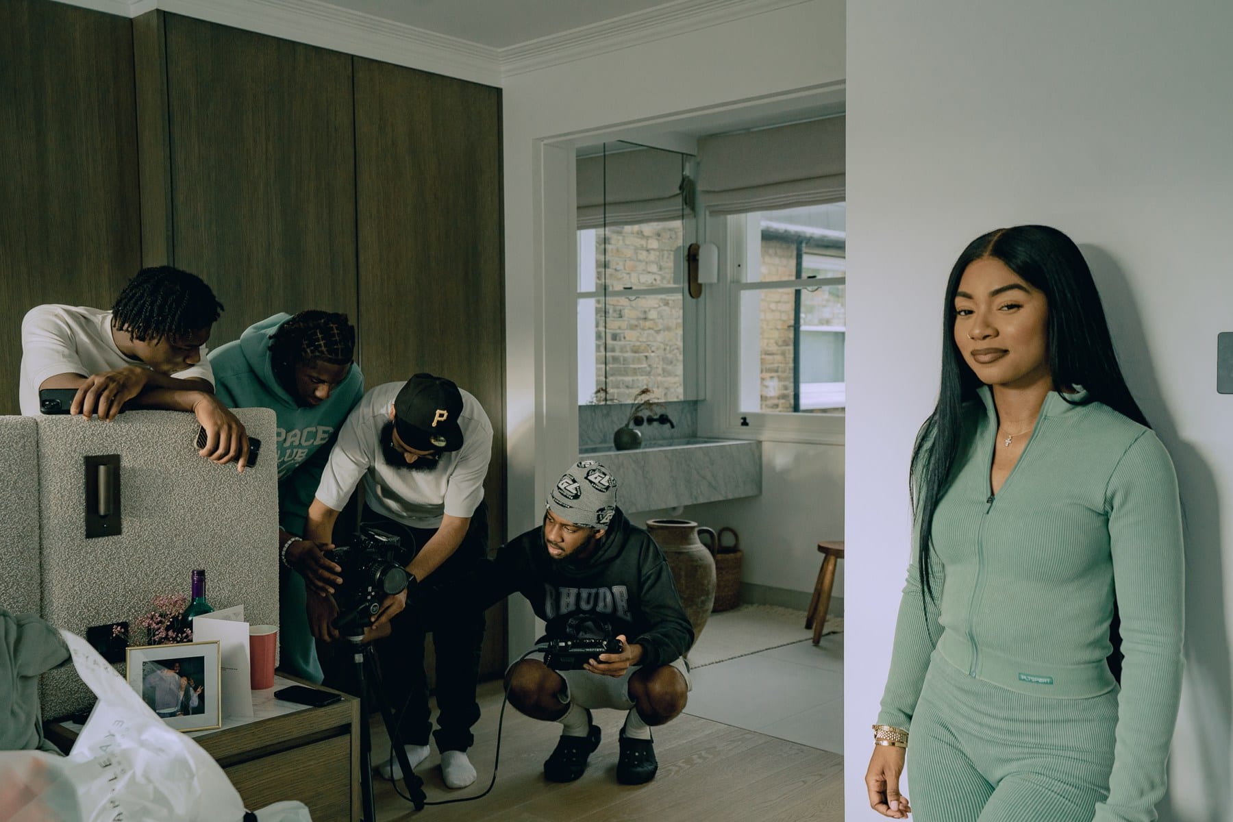 The creative crew working together on an interior film set